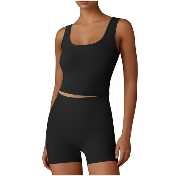 Yoga Clothes Tank Shorts Set,Womens Tops Tight Fitting Suit Halter Top Solid Color Sleeveless Sports Tank Top Sports Shorts Yoga Breathable Fitness Tightening Set,Yoga Pants Women,Leggings for Womens