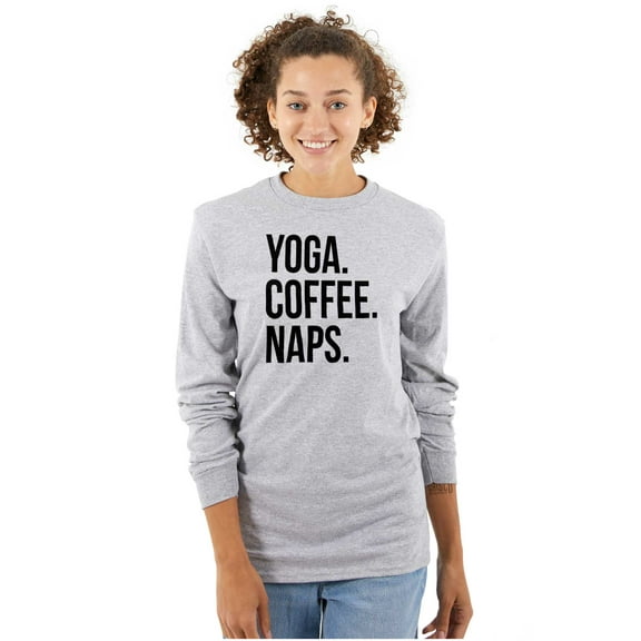 Yoga Coffee Naps Meditation Fitness Women Plus Size Long Sleeve Graphic Tee Brisco Brands 3X