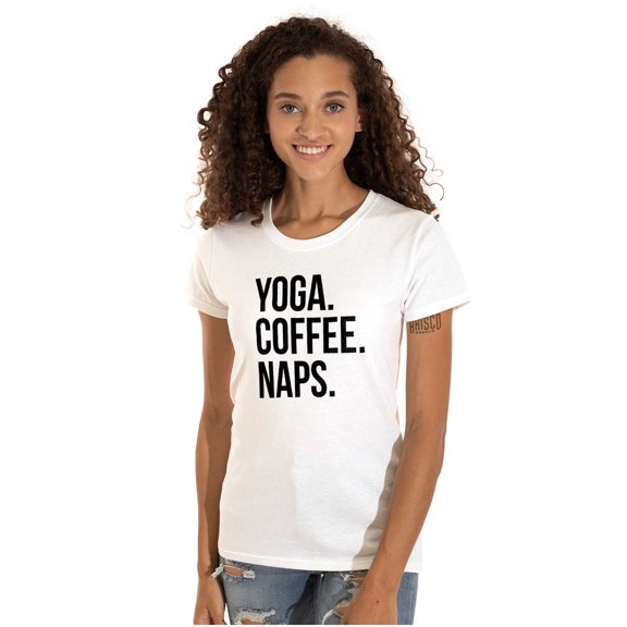 Yoga Coffee Naps Meditation Fitness Womens Slim Fit Graphic Tee Brisco Brands M