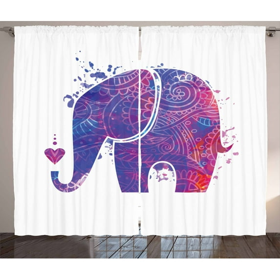 Ambesonne Yoga Curtains 2 Panel Set, Heart, 108" x 63", Pink Blue and Vermilion