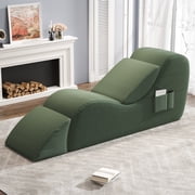 Yoga Curve Chair, Corduroy Yoga Chaise Lounge Chair for Adults, With Lumbar Pillow, Side Pocket, Ottoman, Modern Yoga Couch for Stretching and Relaxation, Green