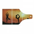 thumbnail image 1 of Yoga Cutting Board, Group of Healthy Woman Practice Yoga at Sunset Outdoors Body Stretching, Decorative Tempered Glass Cutting and Serving Board, Wine Bottle Shape, Black Orange Yellow, by Ambesonne, 1 of 1