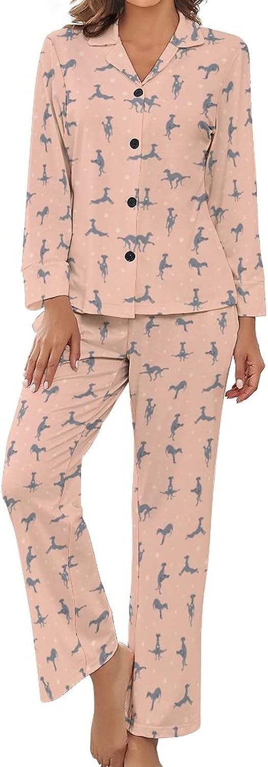Yoga Dogs Poses And Exercises Women's Pajamas Set Button Down Sleepwear