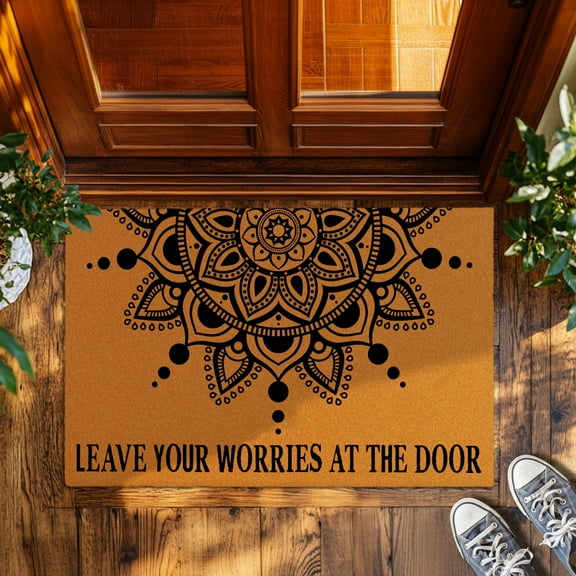 Yoga Doormat "Leave Your Worries at the Door", Relaxing Welcome Mat for Home, Indoor & Outdoor Use, Durable & Easy to Clean, Perfect Housewarming Gift
