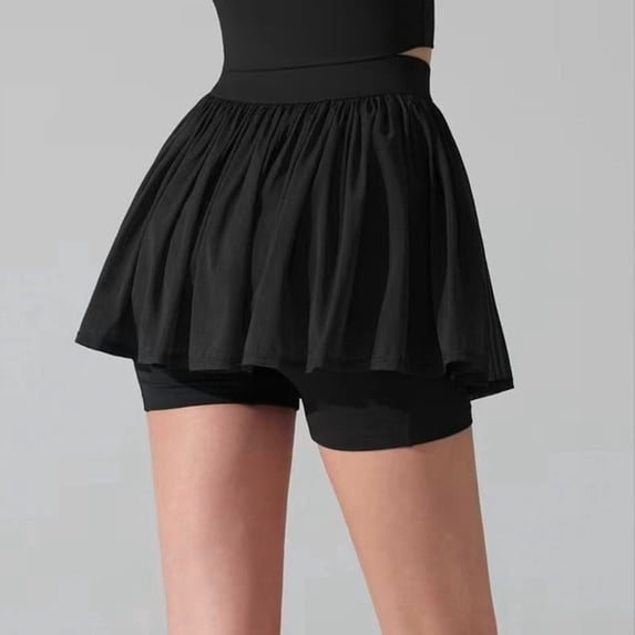 Yoga Drapey Double Ruffles Athletic Shorts for Women , High Waisted Flowy Tennis Workout Running Tiered Skorts