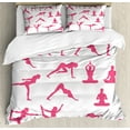 thumbnail image 1 of Yoga Duvet Cover Set, Pink Women Silhouettes in Different Yoga Positions Flexibility Aerobics Workout Action, Decorative 3 Piece Bedding Set with 2 Pillow Shams, King Size, Pink White, by Ambesonne, 1 of 3