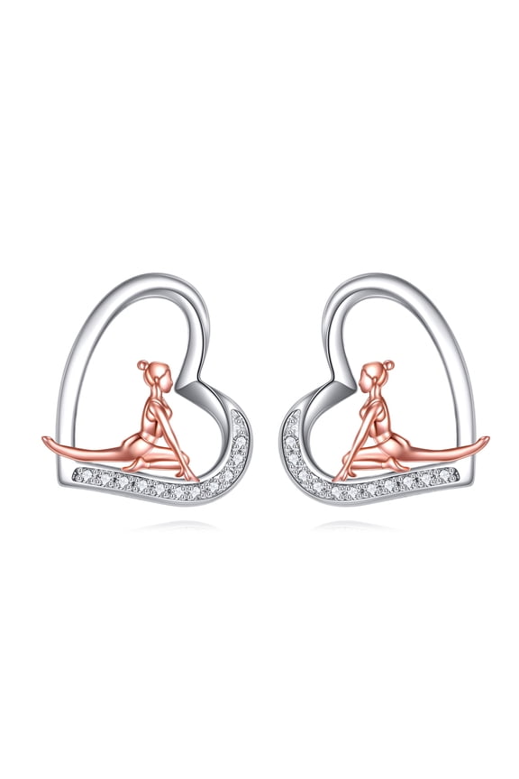 Yoga Earrings Sterling Silver Sports Earrings Heart Shaped Jewelry Gift for Women Yoga Lovers