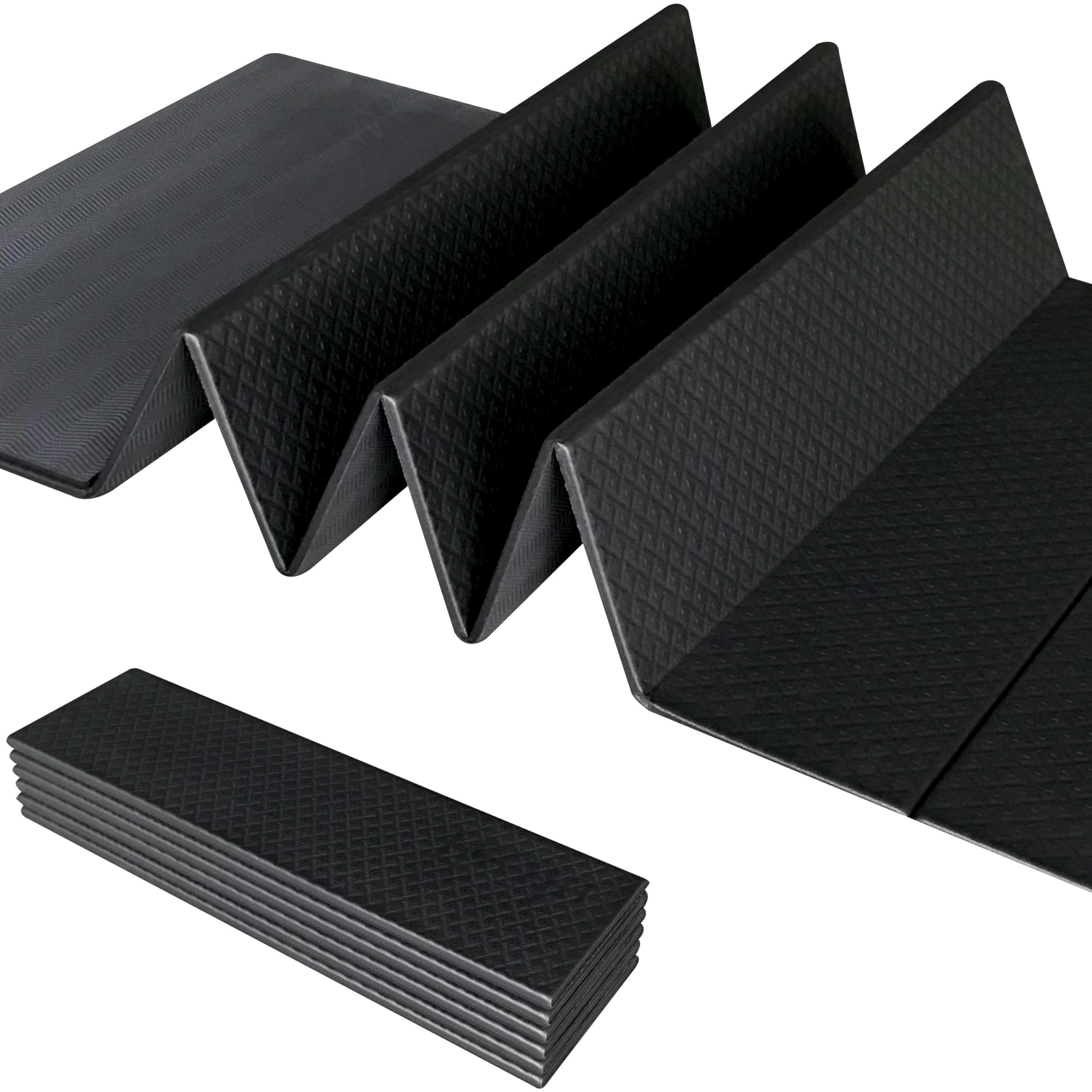Foldable Yoga Exercise Mat Black 24" x 72" x 1/4" for Pilates Home Workouts Floor Exercises