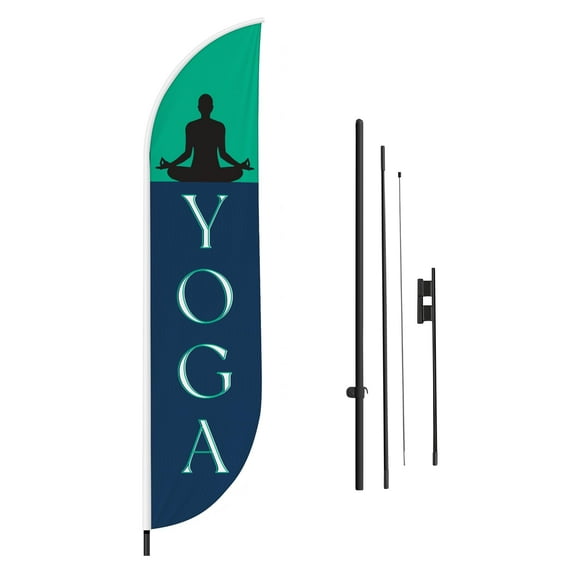 Yoga Feather Flag(11.5Feetx2.5Feet) By Dreamcontroller For Business Outside With Optional Add-On Pole(15Feet) and Groundspike | Custom Swooper Flag | Made In Usa
