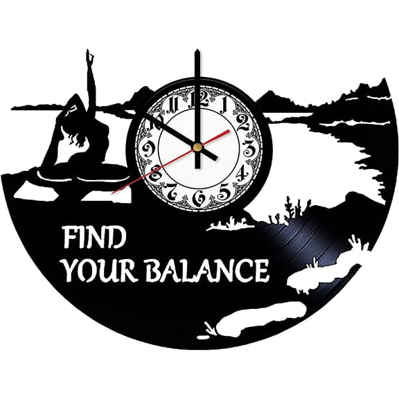 Yoga Find Your Balance Vintage Black Vinyl Record Wall Clock Wall Art 3D Modern Design Office Bar Room Home Decor Gift
