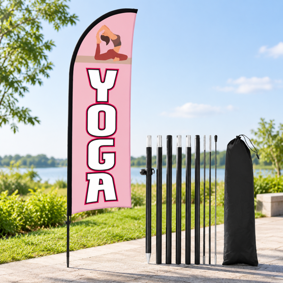 Yoga Fitness Advertising Flag Set with Pole, Ground Stake, and Portable Bag, 1 Set 12ft