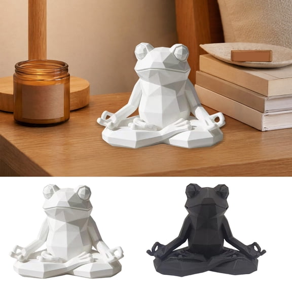 Yoga Frog Sculpture, 3D Printed Meditating Frog Figurine, Faceted Frog Sit in Meditation Statue for Desk Shelf Room Zen Decoration
