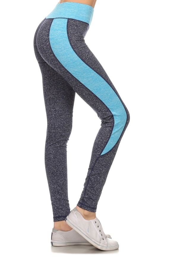 Yoga Full Length Active Wear Leggings Banded High Waist Colorblock Blue Gray - S