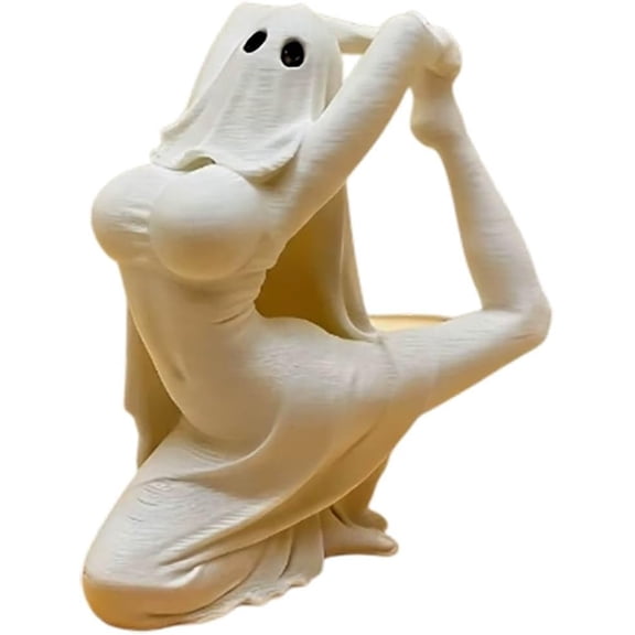 Yoga Ghost Witch Resin Figurine, Cute Halloween Desktop Statue, Vintage Ghost Decor Indoor Shelf Ornament, Novelty Gifts for Home Room Display (k)