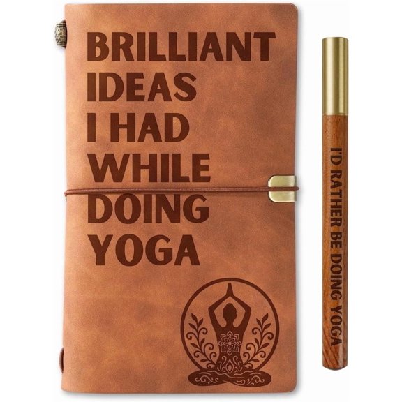Yoga Gifts for Women, Yoga Journal Notebook with Pen, Refillable Sketchbook, Travel Diary, Lined Planner, 7x5 Inches, Brown