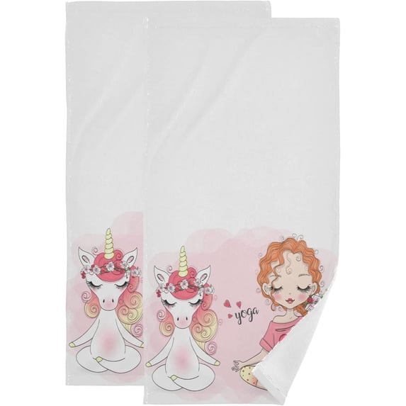 Yoga Girl Mermaid Hand Towels 2 PCS, Floral Heart Kitchen Towel Ultra Soft and Highly Absorbent,Decorative Fingertip Face Towel for Bathroom Hotel, 28.3"x14.4"