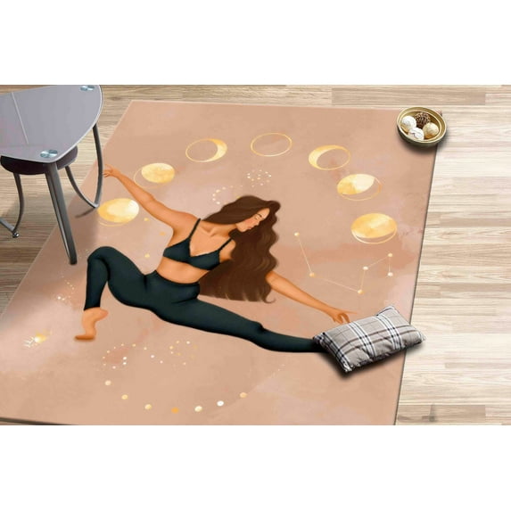 Yoga Girl and Moon Rug, Bohemian Rugs, Girl Room Rugs, Modern Rug, Non-Slip Carpet, Office Rug, Outdoor Rug, Soft Rug, Salon Decor Rug, 3.3'x9.2' - 100x280 cm