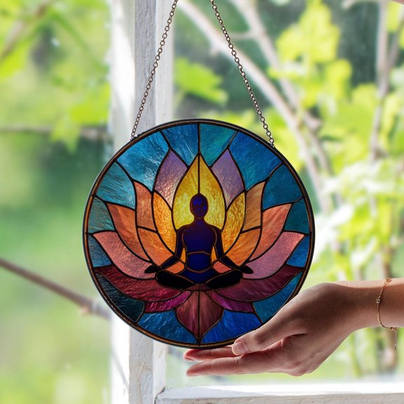 Yoga Glass Suncatcher, Meditative Window Art, Zen Home Studio Decor, 3.5 in