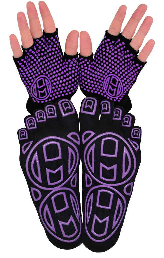 Yoga Gloves AND Socks COMBO PACK | Yoga Gear for Women & Men | by Mato &  Hash - Black/Radiant Orich CA7050 CA7000GR S/M