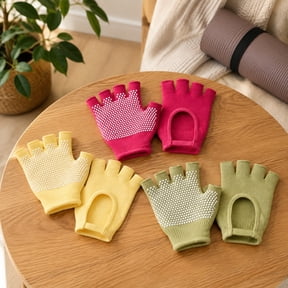 Yoga Gloves Anti-Slip Fingerless Set of 3 Pairs, for Hot Yoga Pilates Barre, Rose Red Yellow Green