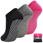 Yoga Grips Non Slip Socks 3 Pairs Pilates Anti Skid Grippers Grippy Ballet Barre Socks for Women