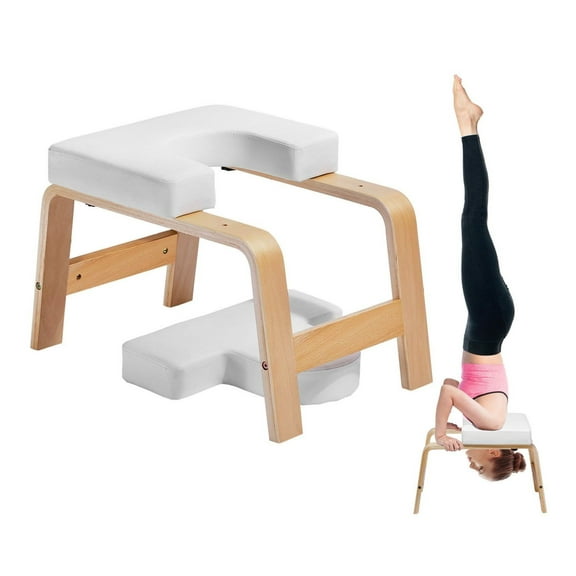 Yoga Headstand Bench - 300 lbs Capacity Inversion Chair - Family Gym Trainer - Wood Frame & PU Pad - Strength Balance - White