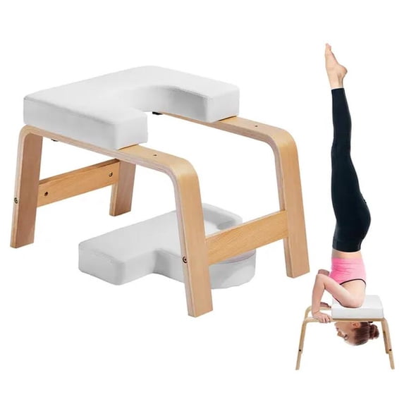 Yoga Headstand Bench, Inversion Chair for Gym, Headstand Trainer with Wood Frame & PU Pad, Yoga Stool for Strength Balance Training, White