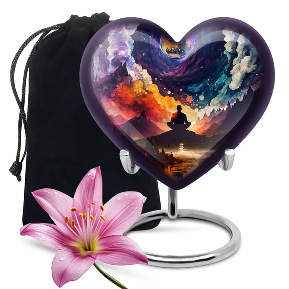 Yoga Heart Shaped Urn For Human Ashes - Urns For Human Ashes Adult Female - Urn For Ashes - Cremation Urns For Human Ashes - Urns For Men - Ash Holders For Human Ashes - 8inch With Velvet Bag