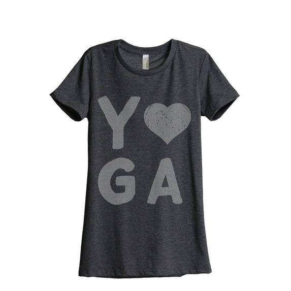 Yoga Heart Women's Fashion Relaxed T-Shirt Tee Charcoal Grey Large