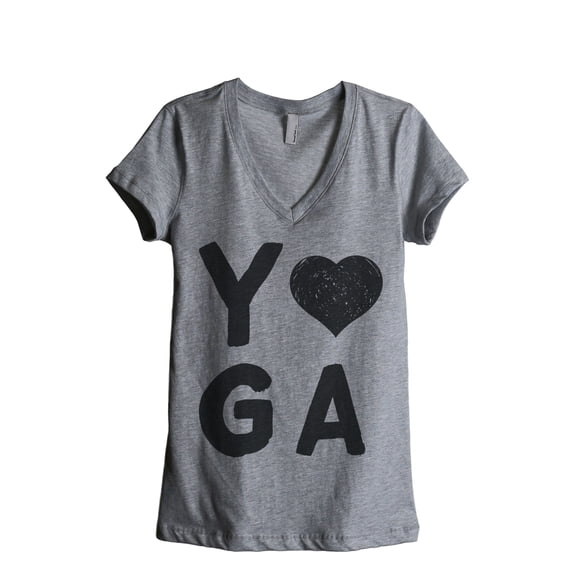Yoga Heart Women's Fashion Relaxed V-Neck T-Shirt Tee Heather Grey X-Large