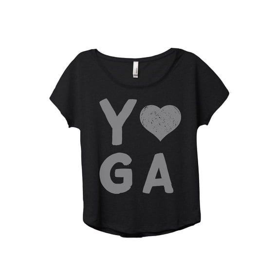 Yoga Heart Women's Fashion Slouchy Dolman T-Shirt Tee Heather Black X-Large