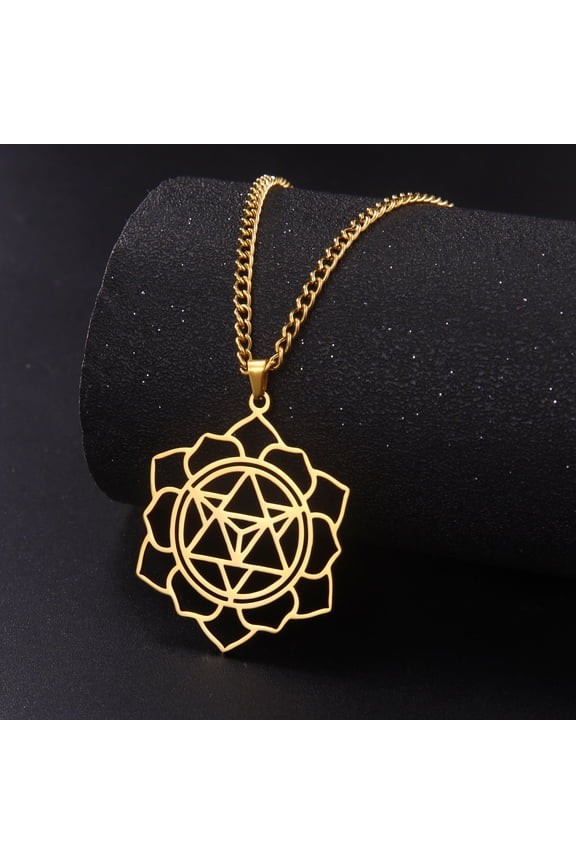 Yoga Hindu Buddhism 7 Chakra 14K Yellow Gold Necklace Sacred Geometry Angel Seal Metatron Symbol Necklace Jewelry
