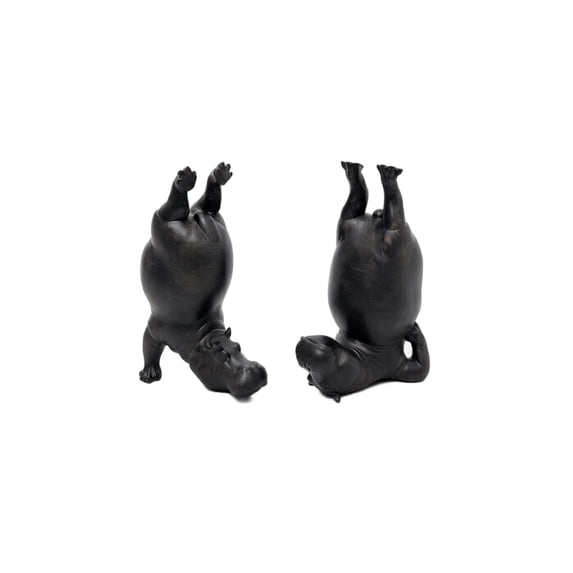 Yoga Hippo Bookends, Heavy Resin Animal Book Holders, Creative Yoga Hippo Statue, Three Colors (Black), 2 Pcs