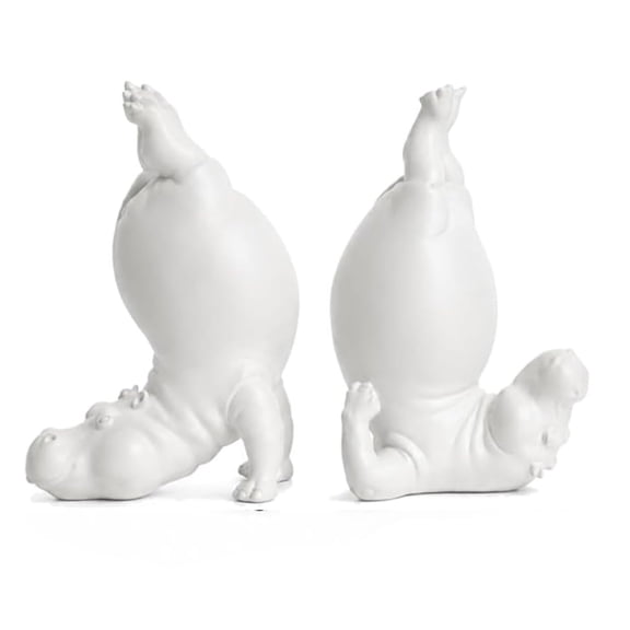 Yoga Hippo Bookends Set of 2 - Resin Handstand Hippo Figurines for Home Decor