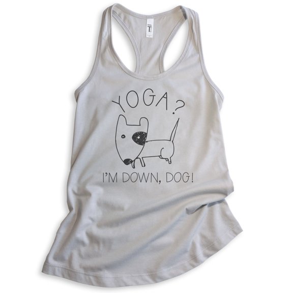 Yoga I'm Down Dog Tank Top, Ladies Racerback Tank Top, Funny Yoga Tank, Cute Yoga Top, Downward Dog Tank, Silver Gray, Large