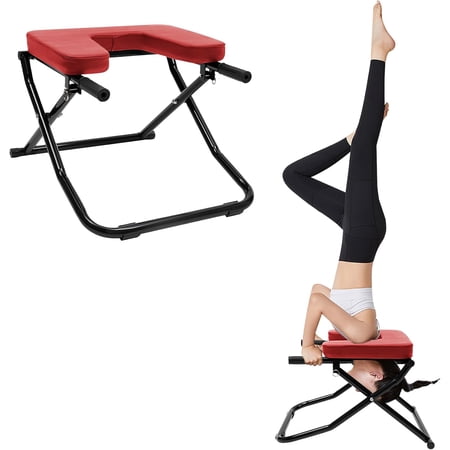 Yoga Inversion Bench, Foldable Yoga Headstand Bench with PU Pads Headstand Prop Upside Down Chair for Balance Training Core Strength Building Backbends Yoga Asana Practice Chair