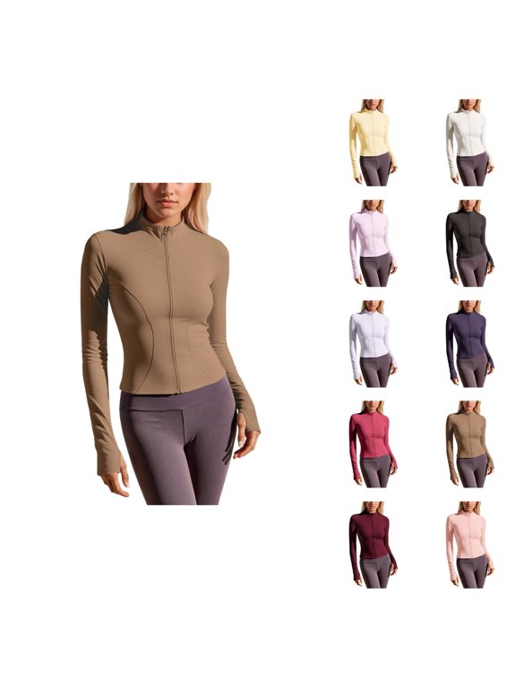 Yoga Jacket for Women Long Sleeve Slim Fit Stretchy Lightweight Breathable Zip Up Running Workout Jackets Outerwear