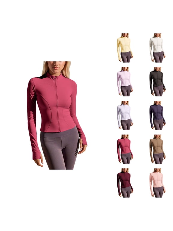 Yoga Jacket for Women Long Sleeve Slim Fit Stretchy Lightweight Breathable Zip Up Running Workout Jackets Outerwear
