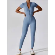 PRANAVA BOOKS Yoga Jumpsuit Women Front Zipper Short Sleeve Scrunch One Piece Sports Suit Outdoor Gym Cycling Push Up Workout Clothes Bodysuit
