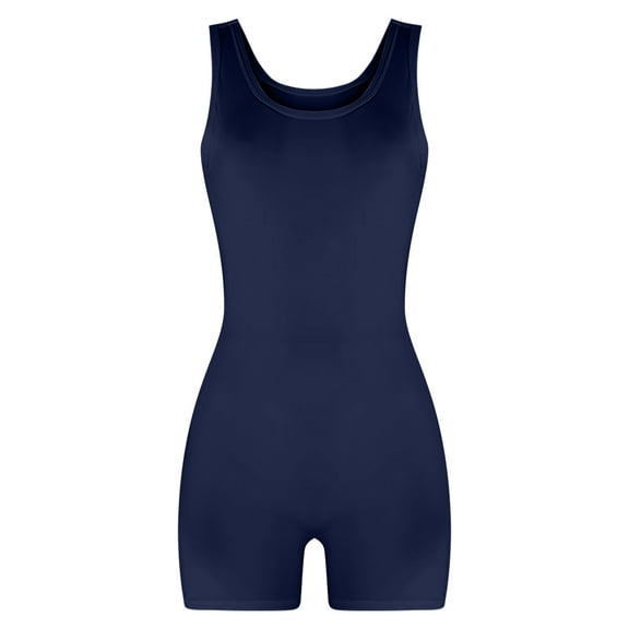 Yoga Jumpsuit for Women Ribbed One Piece Tank Top Sleeveless Bodycon Sport Shorts Gym Romper Workout Bodysuit Navy L