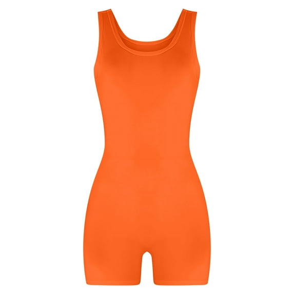 Yoga Jumpsuit for Women Ribbed One Piece Tank Top Sleeveless Bodycon Sport Shorts Gym Romper Workout Bodysuit Orange L