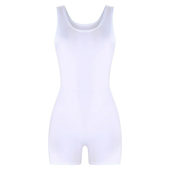 Yoga Jumpsuit for Women Ribbed One Piece Tank Top Sleeveless Bodycon Sport Shorts Gym Romper Workout Bodysuit White XL
