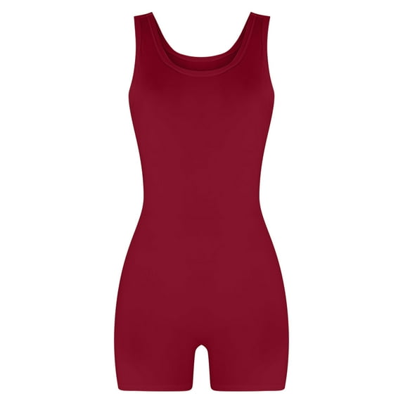 Yoga Jumpsuit for Women Ribbed One Piece Tank Top Sleeveless Bodycon Sport Shorts Gym Romper Workout Bodysuit Wine XL