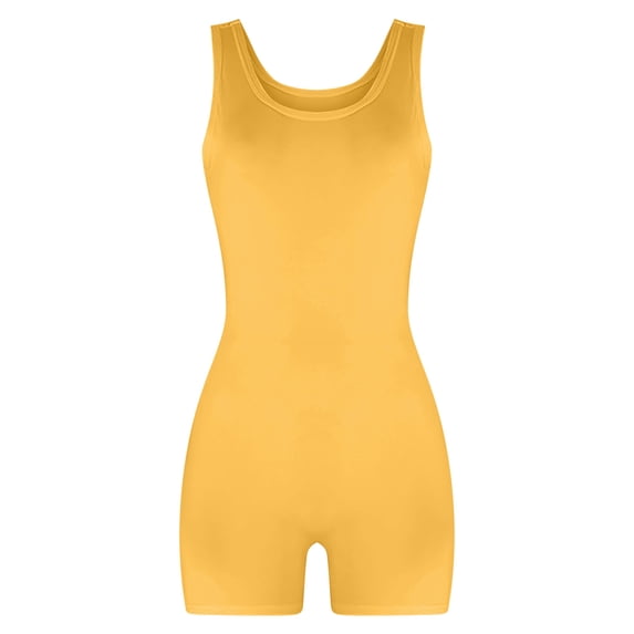 Yoga Jumpsuit for Women Ribbed One Piece Tank Top Sleeveless Bodycon Sport Shorts Gym Romper Workout Bodysuit Yellow S