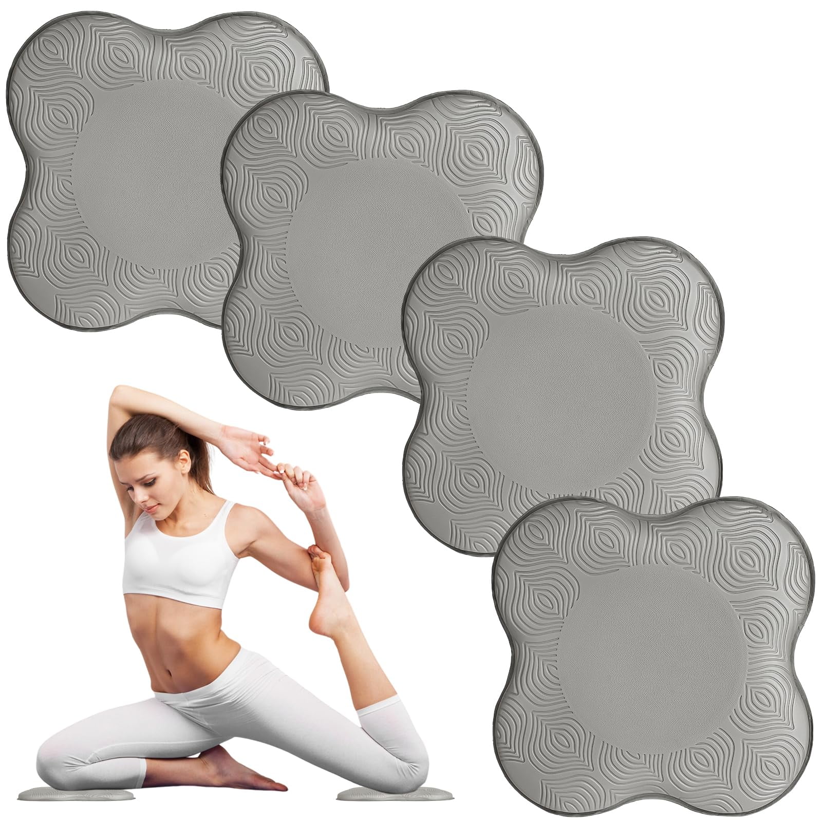 Yoga Knee Pads, Set of 4, Cushions for Knees and Elbows, Fitness, Meditation, Kneeling, Balance, Floor, Pilates (Pink Purple)