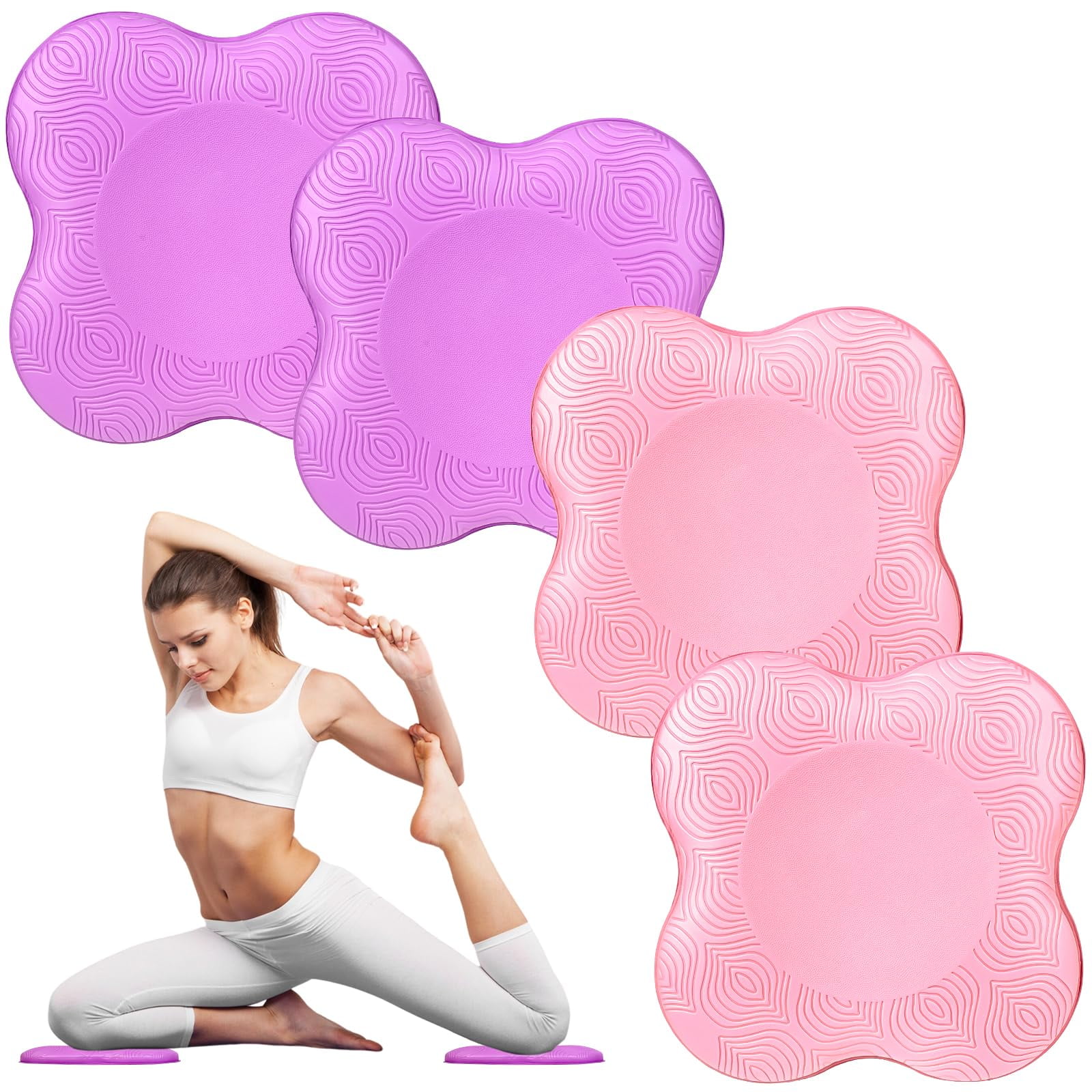Yoga Knee Pads, Set of 4, Cushions for Knees and Elbows, Fitness, Meditation, Kneeling, Balance, Floor, Pilates (Pink Purple)