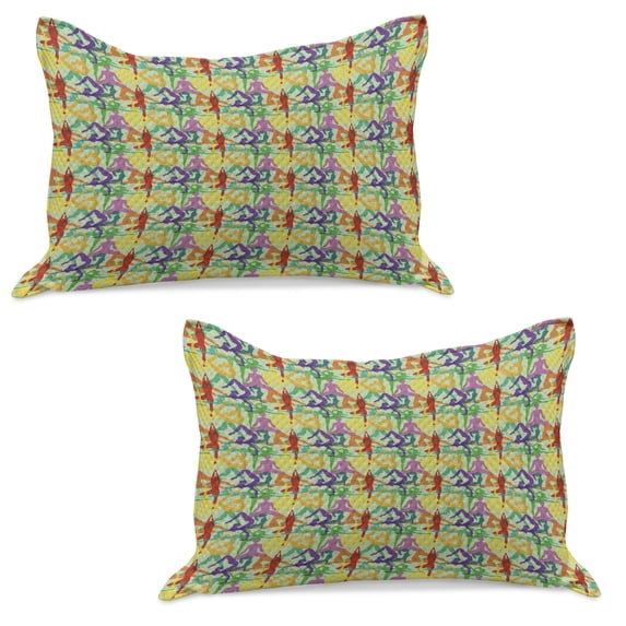 Yoga Knitted Quilt Pillowcover Set of 2, Colorful Pattern with Various Poses from Eastern Movement Art, Standard Queen Pillow Sham Bedroom, 30" x 20", Multicolor, by Ambesonne