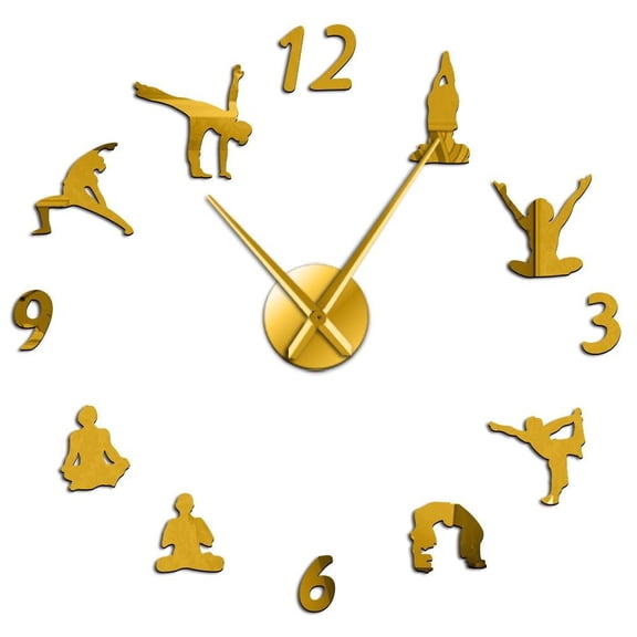 Yoga Large Wall Clocks Mirror Effect Living Room DIY Wall Clock Meditation Zen Wall Art Home Decoration Frameless Clock(Gold,27inch)