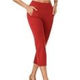 thumbnail image 1 of Yoga Leggings For Women Capris Pants Casual Temperament Solid Color Slim With Pocket Red, 1 of 6