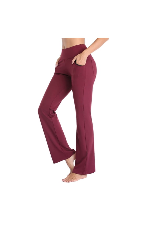 Yoga Leggings Tummy Control Wide Leg Fitness Flare With Pocket High Waist Straight Business Casual Women's Yoga Pants,Red,XXL